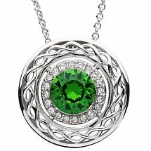 Alternate image for Irish Necklace | Sterling Silver Swarovski Crystal Emerald Celtic Pendant