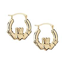 SALE | 14k Yellow Gold Claddagh Creole Small Hoop Earrings Product Image