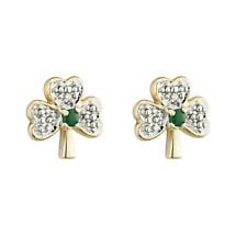 Alternate image for 14k Gold with Shamrock Emerald and Diamond Earrings