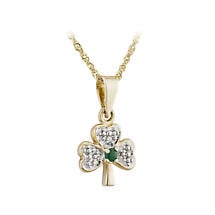 Alternate image for Irish Necklace | 14k Yellow Gold Diamond & Emerald Shamrock Pendant