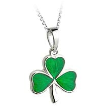 Alternate image for Irish Necklace - Sterling Silver and Green Enamel Shamrock Pendant with Chain