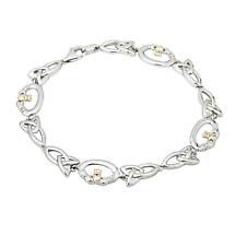 Irish Bracelet - Sterling Silver Trinity Knot and 10k Gold Heart Claddagh Bracelet Product Image