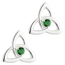 Irish Earrings | Sterling Silver Green Crystal Celtic Trinity Knot Stud Earrings Product Image