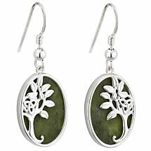 Alternate image for Irish Earrings | Sterling Silver Connemara Marble Celtic Tree of Life Green Earrings