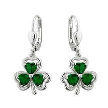 Alternate image for Irish Earrings | Sterling Silver Green Crystal Drop Shamrock Earrings