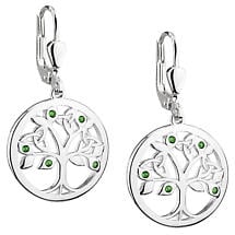 Alternate image for Irish Earrings | Sterling Silver Green Crystal Celtic Tree of Life Earrings
