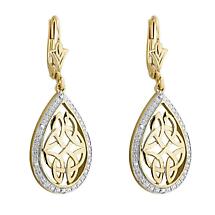 Irish Earrings | 10k Gold Diamond Trinity Celtic Knot Oval Drop Earrings Product Image