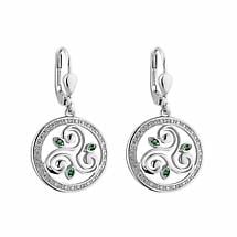 Irish Earrings | Sterling Silver Crystal Round Drop Celtic Spiral Triskele Earrings Product Image