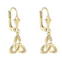 Irish Earrings | 9k Gold Cubic Zirconia Floating Trinity Knot Drop Earrings Product Image