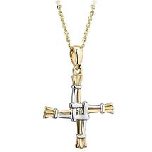 Alternate image for Irish Necklace - 14k Two Tone Gold and Diamond St. Bridget's Cross Pendant with Chain