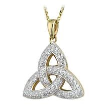 Alternate image for Celtic Pendant - 14k Yellow Gold and Micro Diamonds Trinity Knot Pendant with Chain