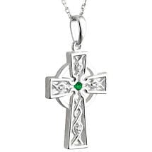 Alternate image for Irish Necklace | Sterling Silver Crystal Spiral Celtic Cross Pendant
