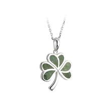 Alternate image for Irish Necklace - Sterling Silver Shamrock Connemara Marble Pendant