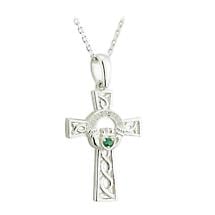 Celtic Pendant - Sterling Silver and Crystal Claddagh Celtic Cross Necklace Product Image