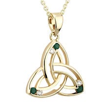 Alternate image for Irish Necklace | 14k Gold Diamond & Emerald Trinity Knot Celtic Pendant