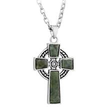 Alternate image for Irish Necklace - Pewter Style Connemara Marble Celtic Cross
