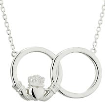 Irish Necklace - Sterling Silver Circle Claddagh Pendant Product Image
