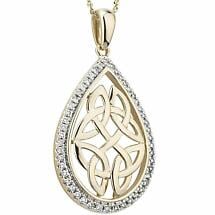 Irish Necklace | 14k Gold Diamond Trinity Knot Oval Pendant Product Image