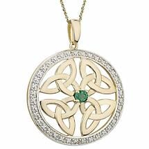Alternate image for Irish Necklace | 14k Gold Emerald & Diamond Circle Trinity Knot Celtic Pendant