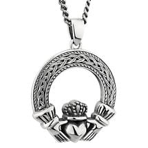 Mens Irish Jewelry | Sterling Silver Celtic Claddagh Pendant Product Image