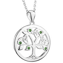Irish Necklace | Sterling Silver Green Crystal Celtic Tree of Life Pendant Product Image