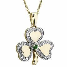 Alternate image for Irish Necklace | 10k White & Yellow Gold Diamond & Emerald Shamrock Pendant