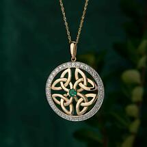 Alternate image for Irish Necklace | 10k Gold Emerald & Circle Trinity Knot Celtic Pendant