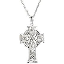 Alternate image for Irish Necklace | Large Sterling Silver Book of Kells Apostles Celtic Cross Pendant