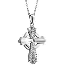 Alternate image for Irish Necklace | Sterling Silver Crystal Edge Celtic Cross Pendant