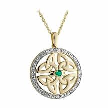 Alternate image for Irish Necklace | 14k Gold Diamond and Emerald Four Celtic Trinity Knot Pendant
