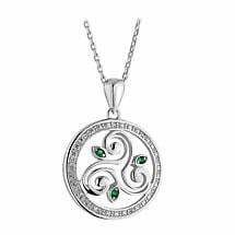 Alternate image for Irish Necklace | Sterling Silver Crystal Round Celtic Spiral Triskele Pendant