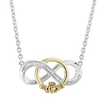 Irish Necklace | 10k Gold & Sterling Silver Diamond Infinity Claddagh Necklet Product Image