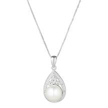 Irish Necklace | Sterling Silver Crystal Trinity Knot Pearl Teardrop Pendant Product Image