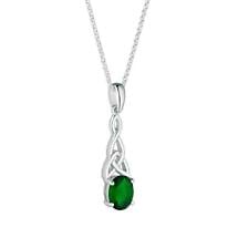 Irish Necklace | Sterling Silver Green Crystal Celtic Trinity Knot Pendant Product Image