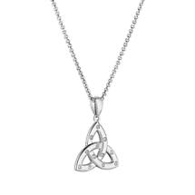 Alternate image for Irish Necklace | Sterling Silver Flush Set Crystal Trinity Knot Pendant Large