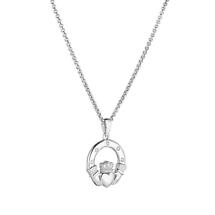 Alternate image for Irish Necklace | Sterling Silver Flush Set Crystal Claddagh Pendant