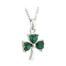 Irish Necklace | Green Crystal Sterling Silver Shamrock Pendant Product Image