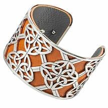Celtic Bangle Rhodium Trinity Knot Leather Irish Cuff Bracelet  Product Image