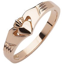 Irish Wedding Band - 10k Rose Gold Ladies Elegant Wishbone Claddagh Ring Product Image