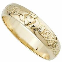 Irish Wedding Ring - Men's 14k Gold Claddagh Wedding Band Product Image
