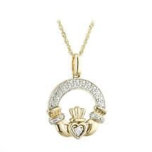 Claddagh Necklace - 14k Gold with Diamonds Claddagh Pendant Product Image