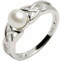 Trinity Knot Ring - Sterling Silver Celtic Trinity Knot Pearl Ring Product Image