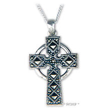 Alternate image for Celtic Pendant - Sterling Silver Marcasite Celtic Cross Pendant with Chain