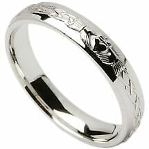 Irish Wedding Ring - Celtic Knot Claddagh Mens Wedding Band Product Image