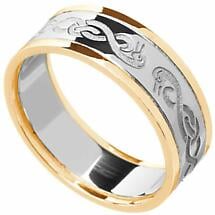 Alternate image for Celtic Ring - Men's White Gold with Yellow Gold Trim Celtic Wedding Ring