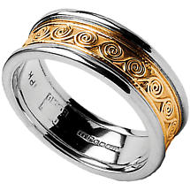Celtic Ring - Ladies Yellow Gold with White Gold Trim Celtic Spirals Wedding Ring Product Image