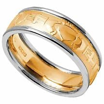 Alternate image for Claddagh Ring - Ladies Yellow Gold with White Gold Trim Claddagh Court Wedding Band