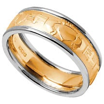 Claddagh Ring - Men's Yellow Gold with White Gold Trim Claddagh Court Wedding Band Product Image