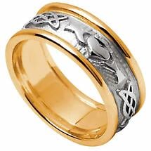 Claddagh Ring - Men's White Gold with Yellow Gold Trim Claddagh Celtic Knot Wedding Ring Product Image