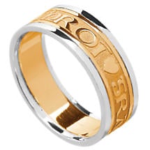 Irish Ring - Men's Yellow Gold with White Gold Trim Gra Geal Mo Chroi 'Love of my heart' Irish Wedding Ring Product Image